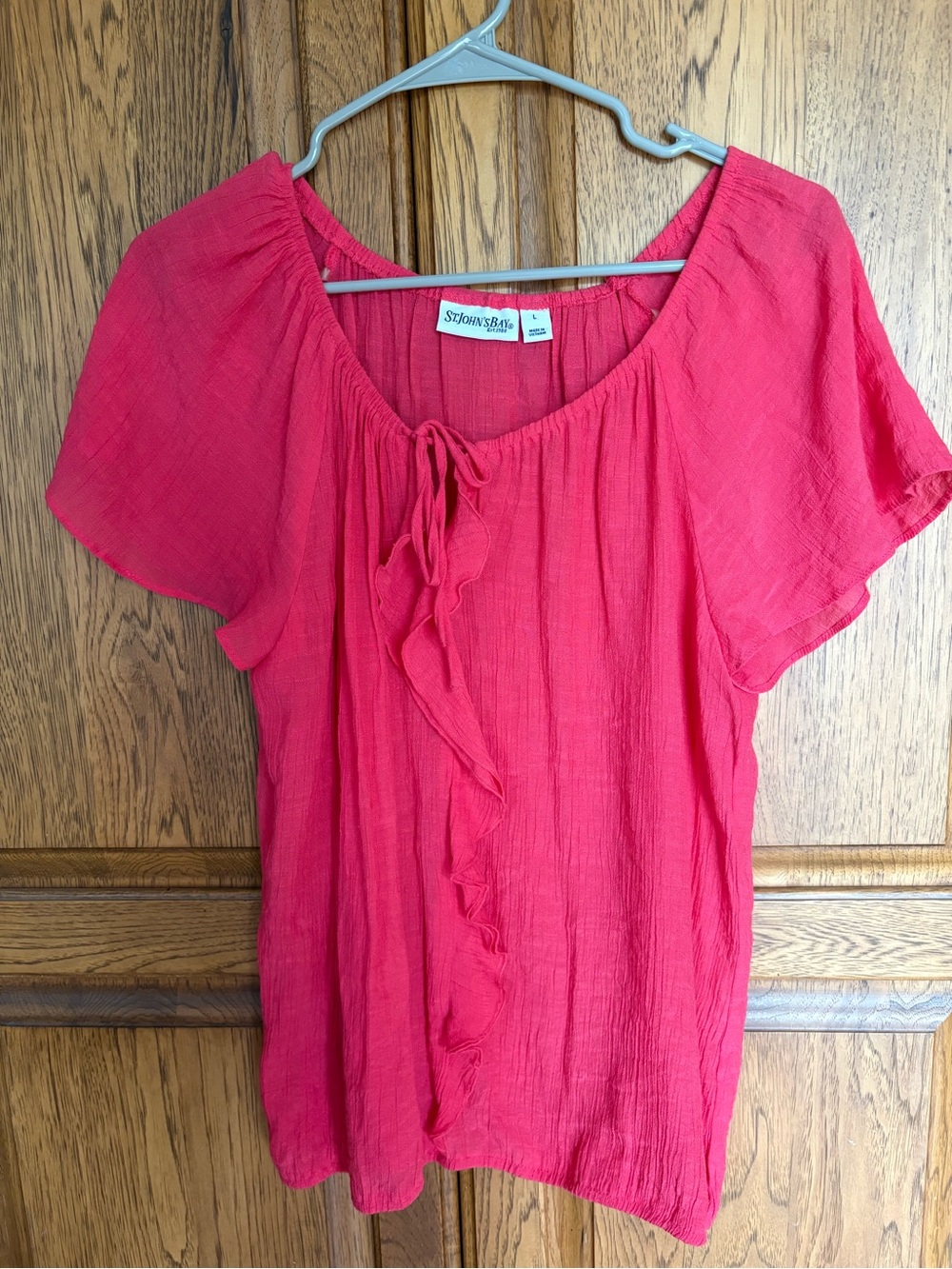 St. John's Bay Hot Pink Ruffle-Tie Short Sleeve Blouse